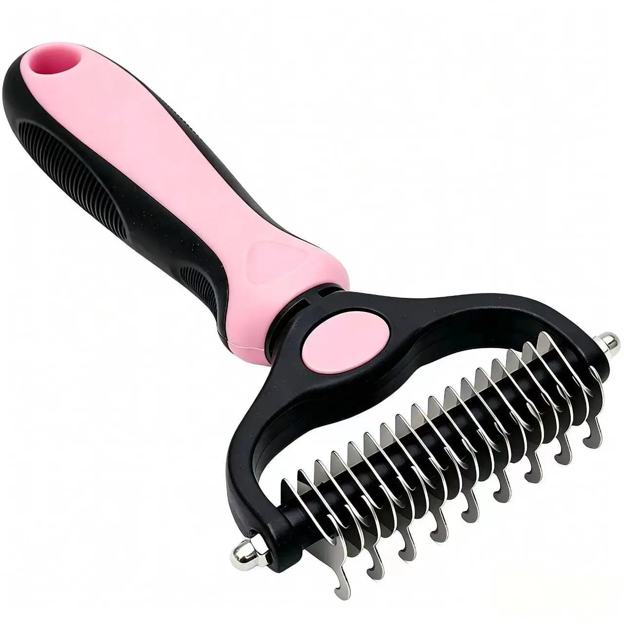 Double-Sided Pet Detangling Comb and Grooming Brush for Dogs and Cats with One-Click Undercoat Rake for Shedding and Mats