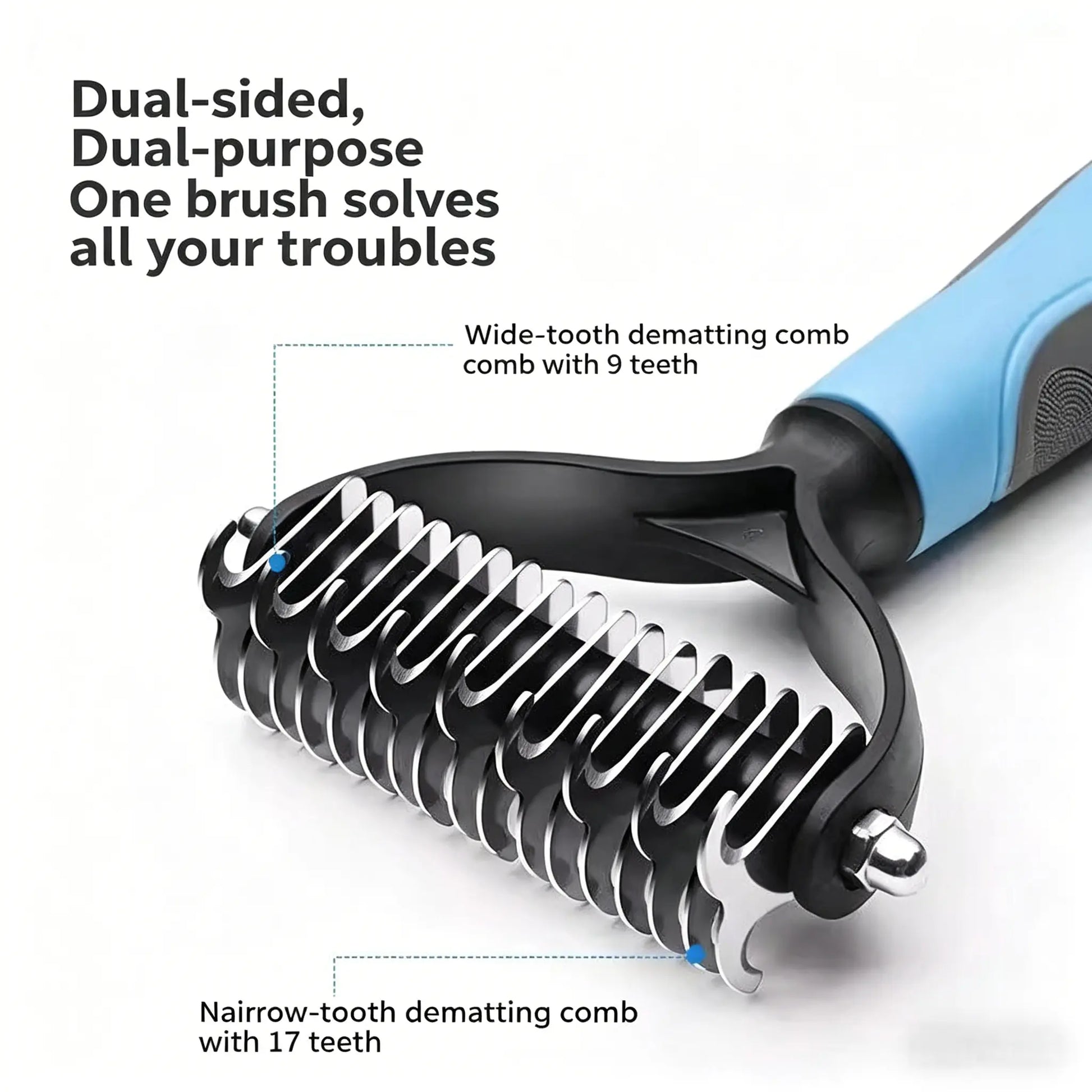 Double-Sided Pet Detangling Comb and Grooming Brush for Dogs and Cats with One-Click Undercoat Rake for Shedding and Mats