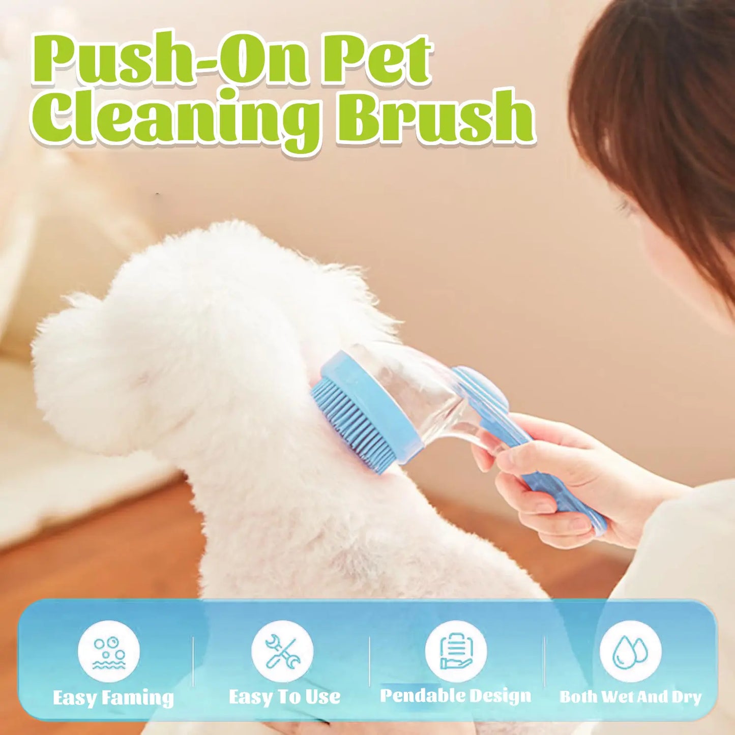 Pet Bath Brush with Integrated Shampoo Dispenser for Dogs and Cats - Ergonomic Design for Gentle Massage and Easy Grooming