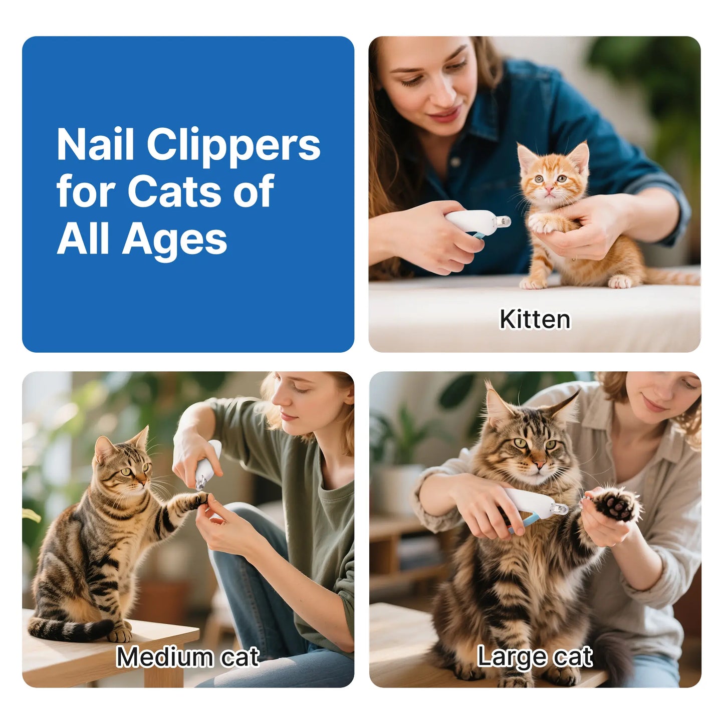Potaroma Adjustable Cat Nail Clipper with Integrated Nail File | Safe Trimming Tool for Kittens and Indoor Cats | Anti-Splash Design for Pet Grooming (Blue)