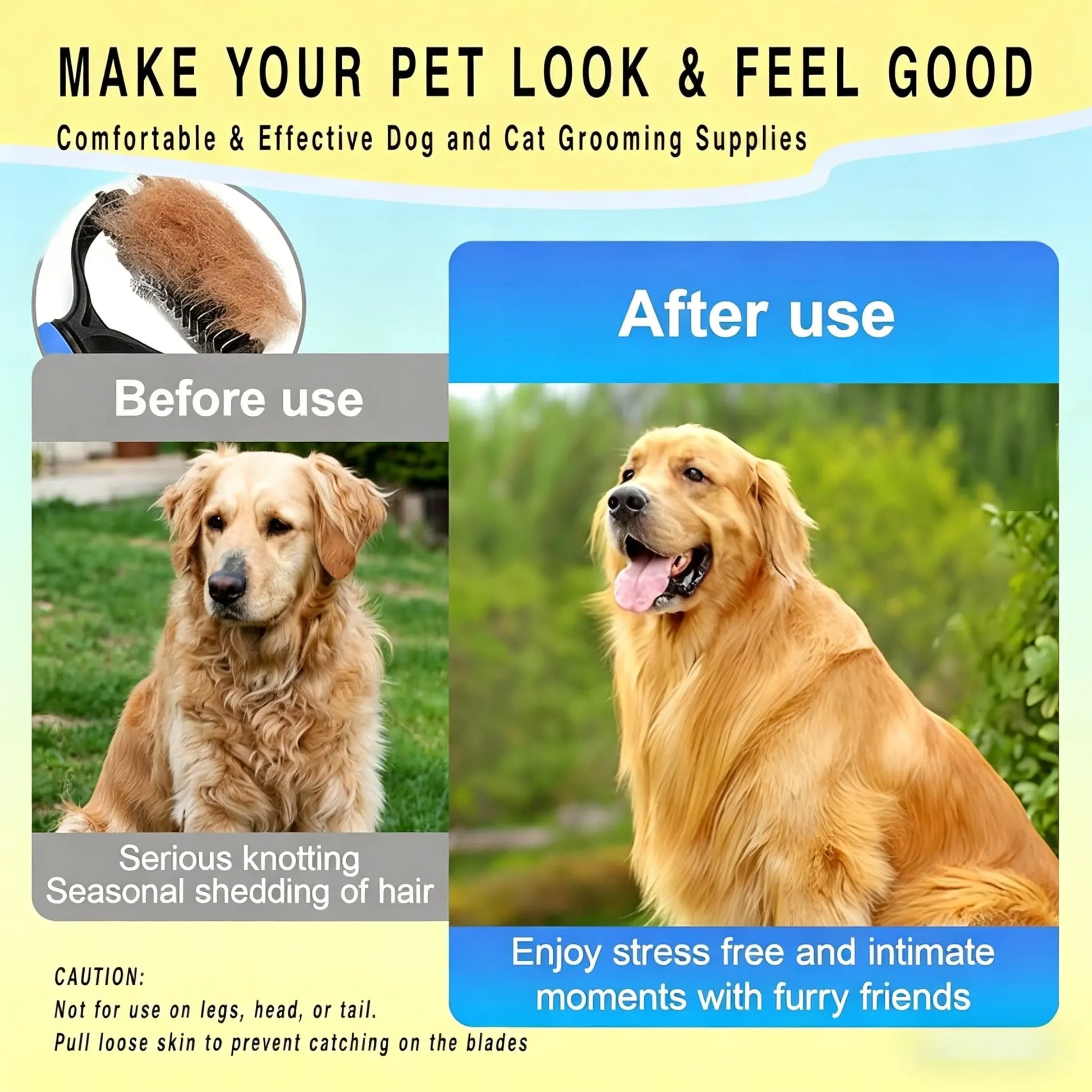 Double-Sided Pet Detangling Comb and Grooming Brush for Dogs and Cats with One-Click Undercoat Rake for Shedding and Mats