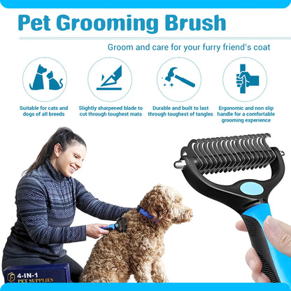 FIDEH 4-in-1 Pet Care Set: Reusable Cat and Dog Hair Remover Brush, Double-Sided Grooming Brush, Nail Clippers and Trimmers, and Nylon Collar for Medium Dogs (Pink, 4 Pieces)