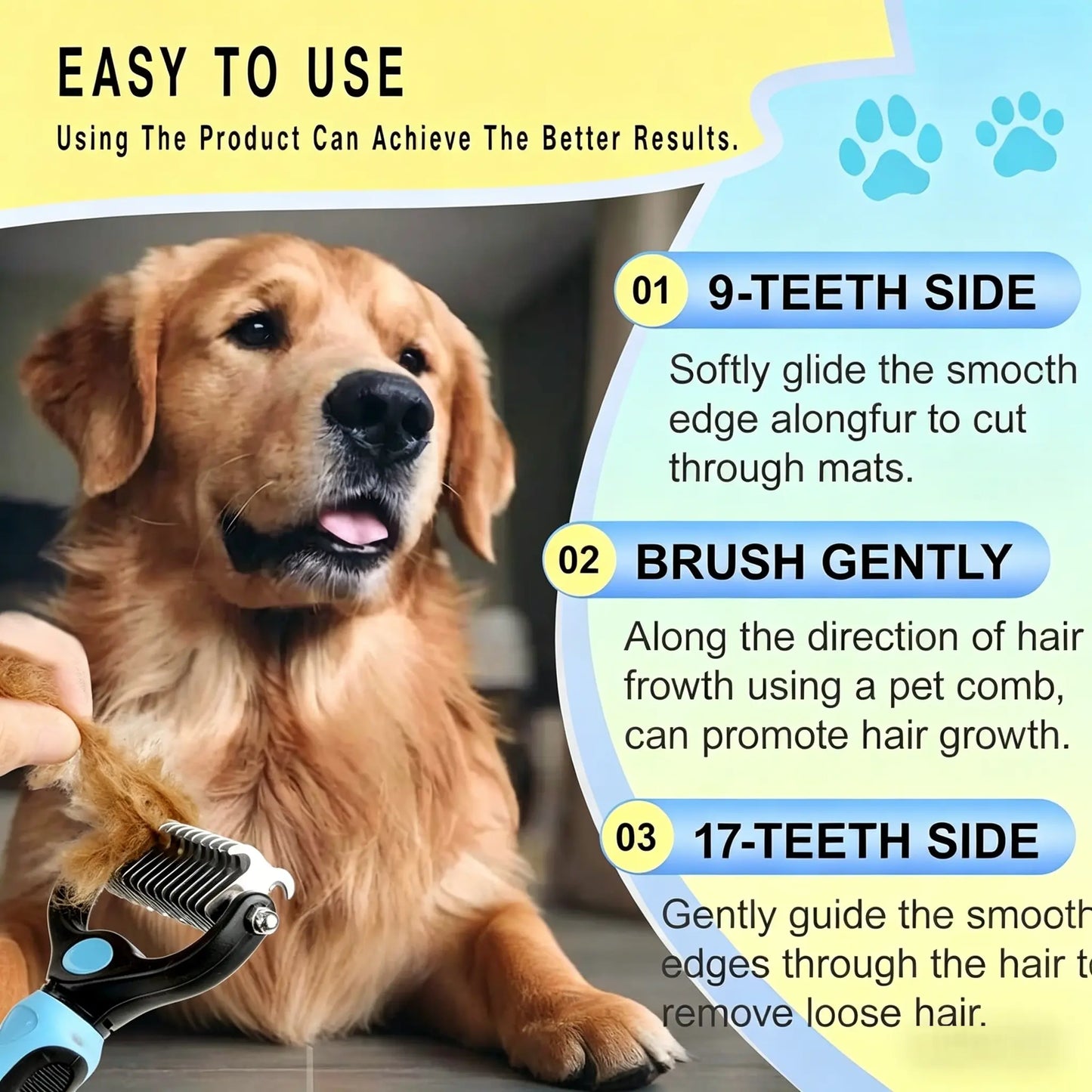 Double-Sided Pet Detangling Comb and Grooming Brush for Dogs and Cats with One-Click Undercoat Rake for Shedding and Mats