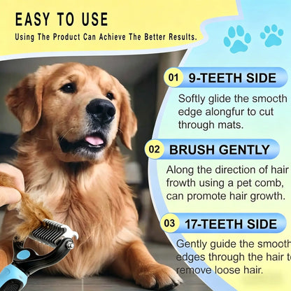 Double-Sided Pet Detangling Comb and Grooming Brush for Dogs and Cats with One-Click Undercoat Rake for Shedding and Mats