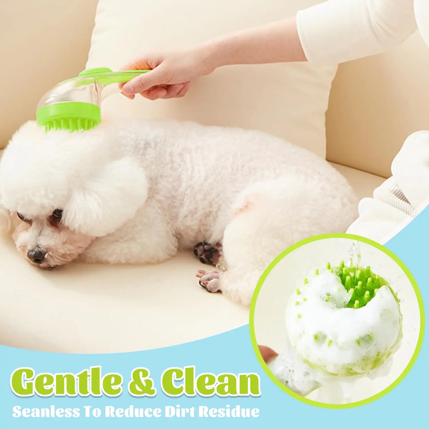 Pet Bath Brush with Integrated Shampoo Dispenser for Dogs and Cats - Ergonomic Design for Gentle Massage and Easy Grooming