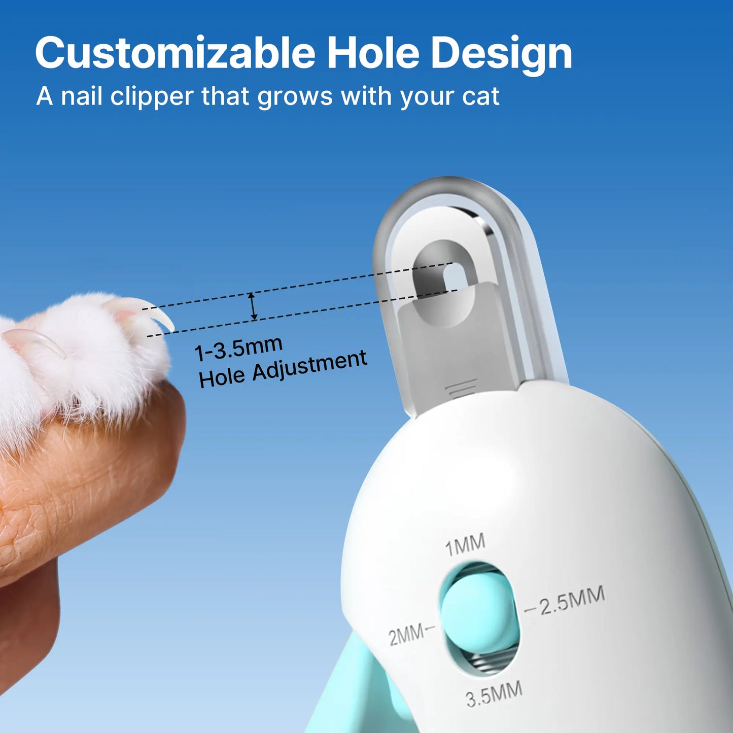 Potaroma Adjustable Cat Nail Clipper with Integrated Nail File | Safe Trimming Tool for Kittens and Indoor Cats | Anti-Splash Design for Pet Grooming (Blue)