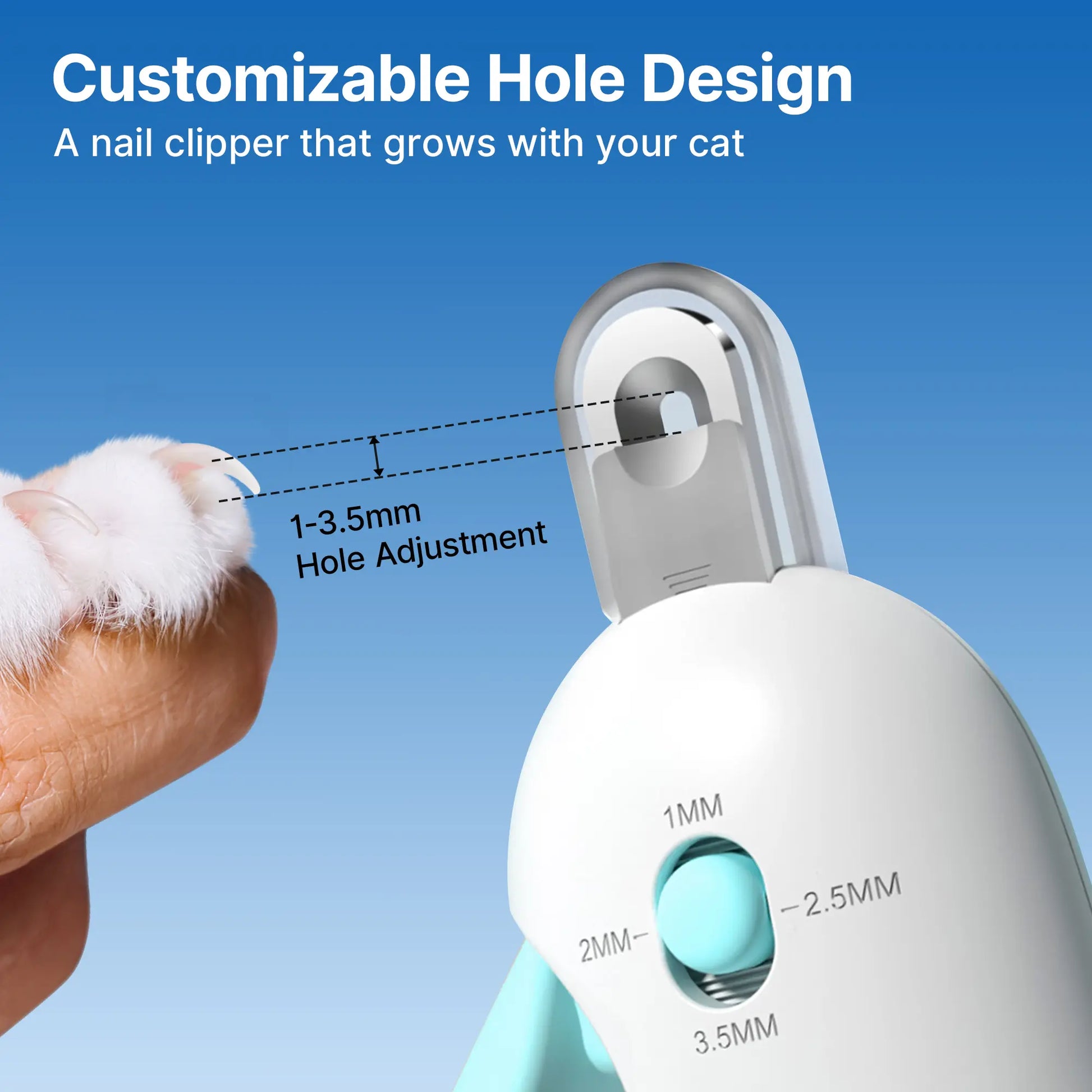 Potaroma Adjustable Cat Nail Clipper with Integrated Nail File | Safe Trimming Tool for Kittens and Indoor Cats | Anti-Splash Design for Pet Grooming (Blue)