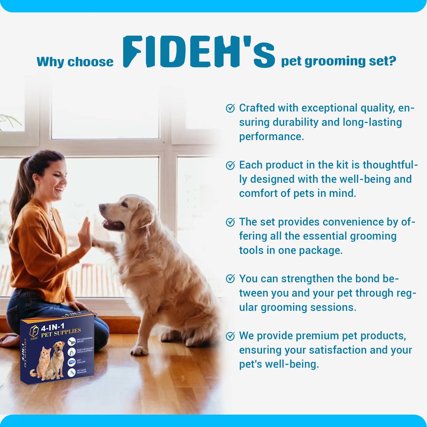 FIDEH 4-in-1 Pet Care Set: Reusable Cat and Dog Hair Remover Brush, Double-Sided Grooming Brush, Nail Clippers and Trimmers, and Nylon Collar for Medium Dogs (Pink, 4 Pieces)
