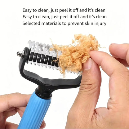 Double-Sided Pet Detangling Comb and Grooming Brush for Dogs and Cats with One-Click Undercoat Rake for Shedding and Mats