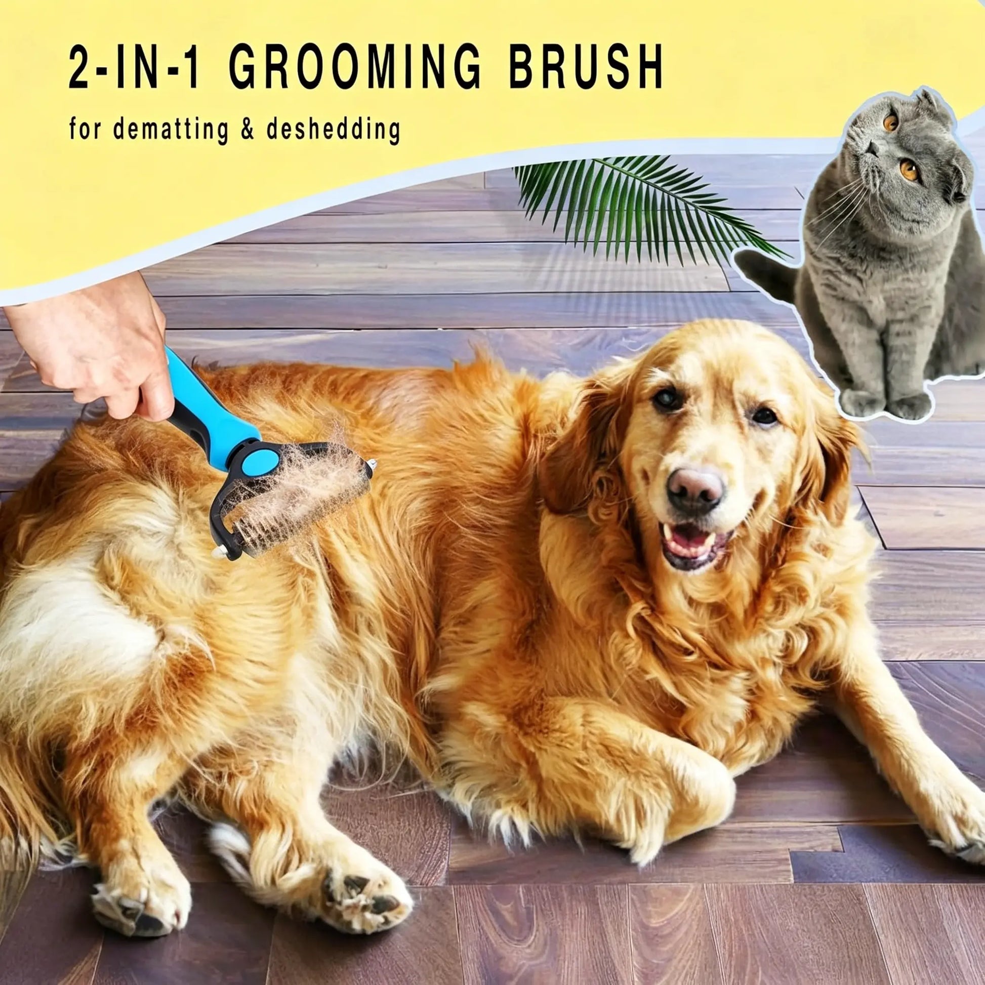 Double-Sided Pet Detangling Comb and Grooming Brush for Dogs and Cats with One-Click Undercoat Rake for Shedding and Mats