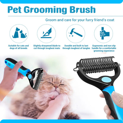 FIDEH 4-in-1 Pet Care Set: Reusable Cat and Dog Hair Remover Brush, Double-Sided Grooming Brush, Nail Clippers and Trimmers, and Nylon Collar for Medium Dogs (Pink, 4 Pieces)